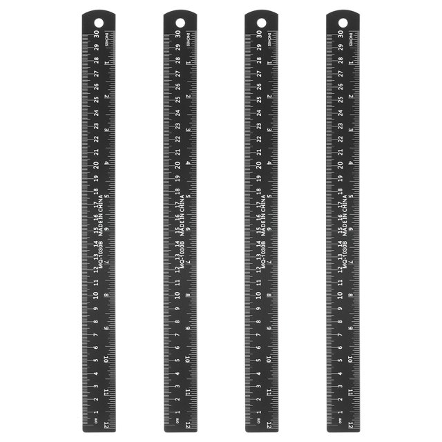 Uxcell 4 Pcs Straight Ruler 11.81" Metric SAE Aluminum Rulers with Hole Black