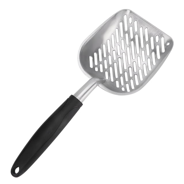 Pala de aluminio para arena de gatos y mascotas, con tamiz, hueca, para excrementos de perros y cachorros (negra)