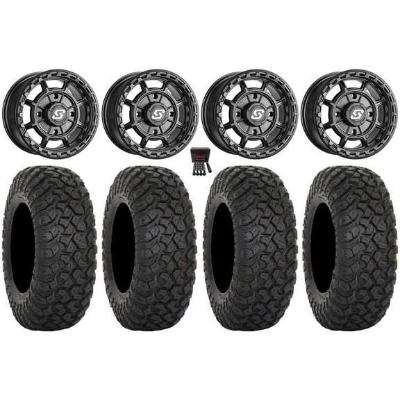 Sedona Rift 15x7 Wheels Black 33" RT320 Tires Can-Am Maverick X3 / Honda Pioneer 1000 / Talon
