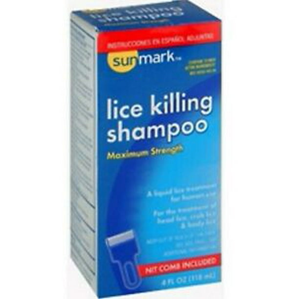 Sunmark Lice Kill Shampoo w/ comb MAX STRENGTH 4oz for Head, Pubic or