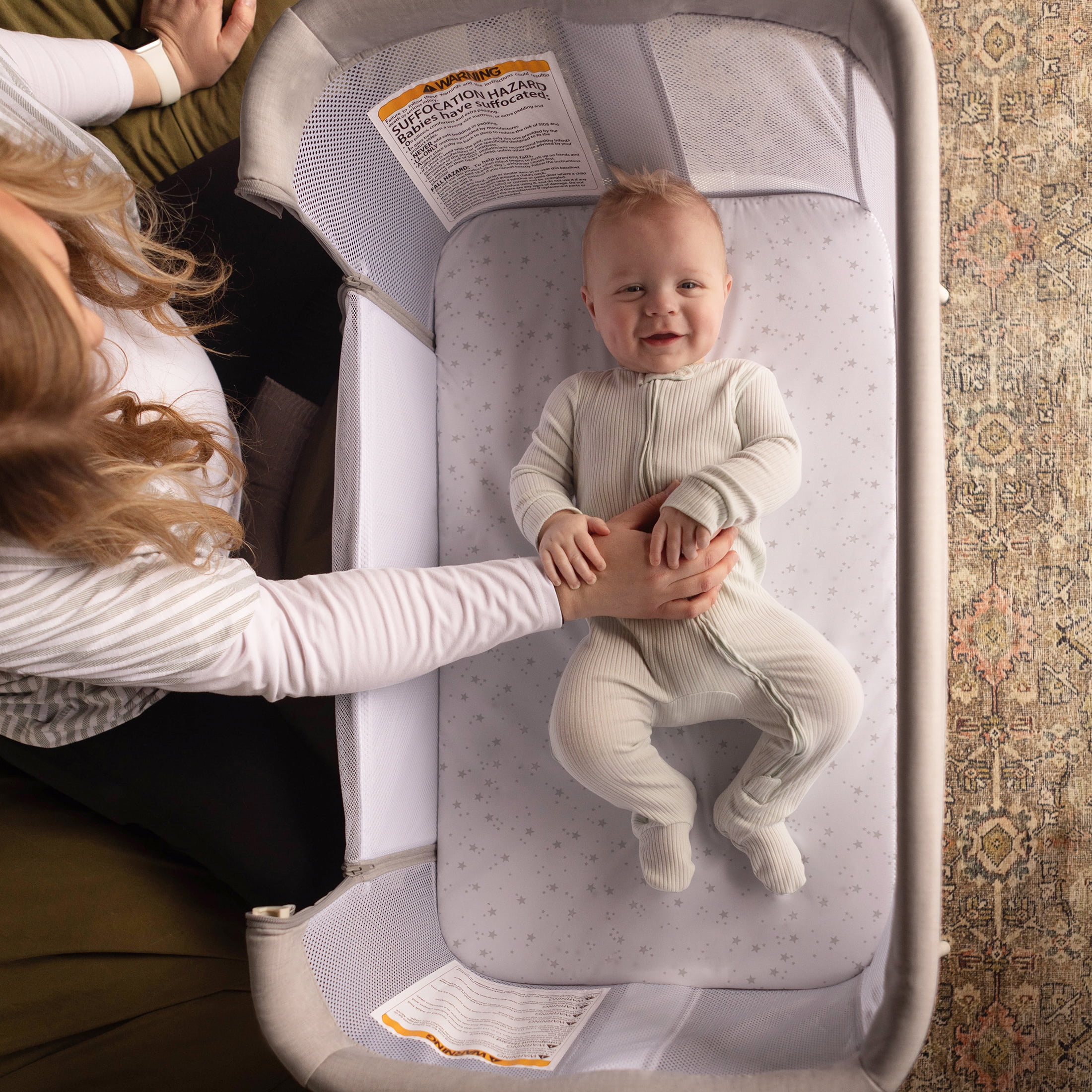 HARPPA Baby Bassinet, 3 in 1 Baby Bassinet Bedside Sleeper with Rocking and Adjustable Height, Light Gray