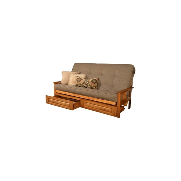 Homestock Natural Beauty Wooden Futon Frame Set with Mattress, Queen Size Futon Frame with Mattress, Straight Arm, Versatile and Convertible Design Futon Frame for All Spaces