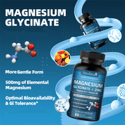 Mulittea Magnesium Glycinate 500mg with Zinc, Vitamin D3 & B6, High Absorption Magnesium Supplement, Supports Muscle Recovery, Sleep & Immune Health, 60 Vegan Capsules