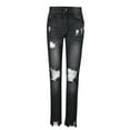 thumbnail image 4 of Woman Pants Clearance Women Mid Waist Ripped Boyfriend Distressed Stretch Skinny Denim Jeans Jeans for Women, 4 of 5