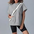 thumbnail image 3 of Ahabrexf Womens Tops Oversized Half Zipper Hoodies Short Sleeve Casual Sweatshirts Pullover Tops with Pockets, 3 of 6