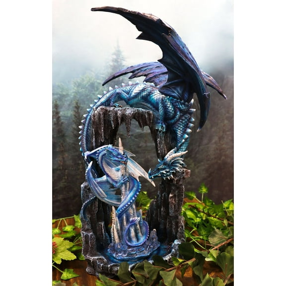 Ebros Blue Frozen Dragon On Cavern 21 cm Garden Statue