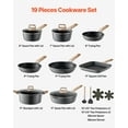thumbnail image 3 of VEVOR 19 Piece Pots and Pans Set, Granite Nonstick Cookware Set, Induction Cookwares, Kitchen RV Cooking Sets with Frying, Sauce, Saute, Tempered Glass Lids, and Pan Protectors, Black, 3 of 10