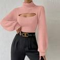 thumbnail image 2 of IROINNID Women's Turtleneck Sweater Long Sleeves Hollow Out Sweater Winter Autumn Trendy Slim Fit Tops,Pink, 2 of 6