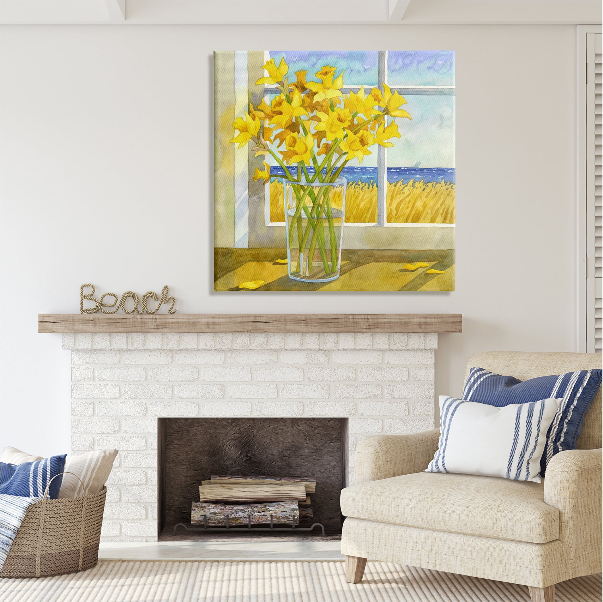 Stupell Industries Daffodils in Seaside Window Botanical & Floral Painting Gallery Wrapped Canvas Print Wall Art, 36 x 36
