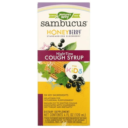 (2 Pack) Nature's Way Sambucus HoneyBerry Nighttime Cough Syrup for Kids with Elderberry 4 Oz