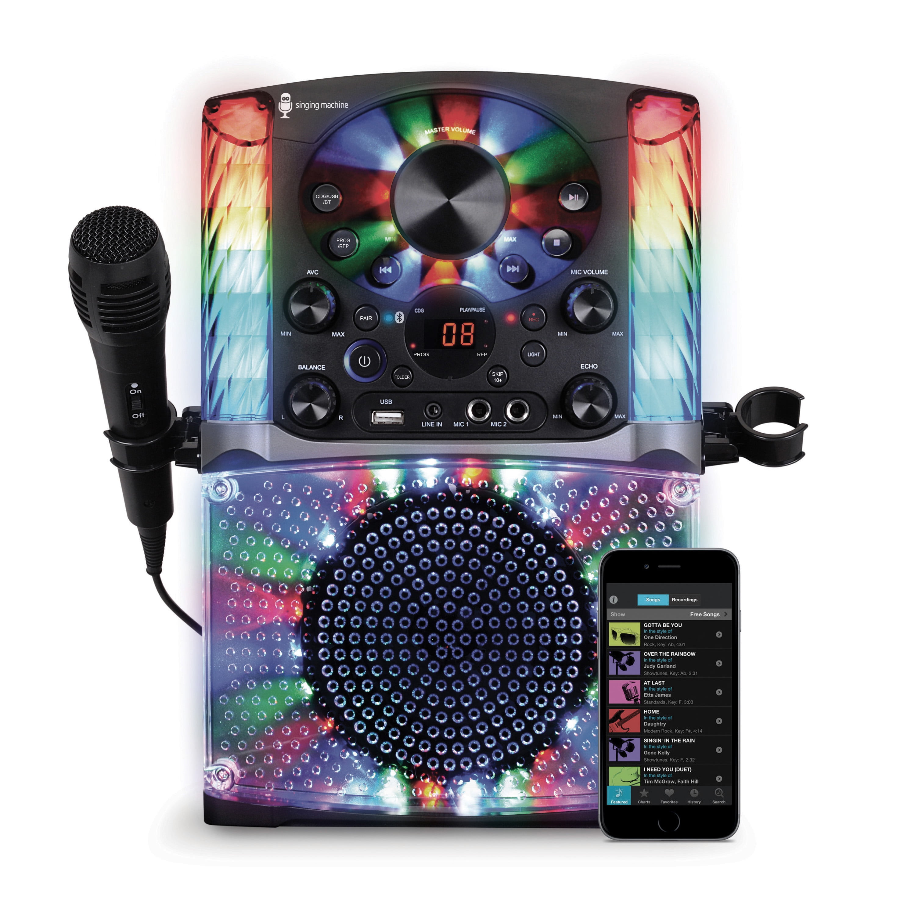 Караоке купить петь. Караоке singing Machine. Караоке система singing Machine с led Disco подсветкой, цвет белый, Bluetooth, CD+G. Колонка с микрофоном. Колонка с микрофоном для караоке.