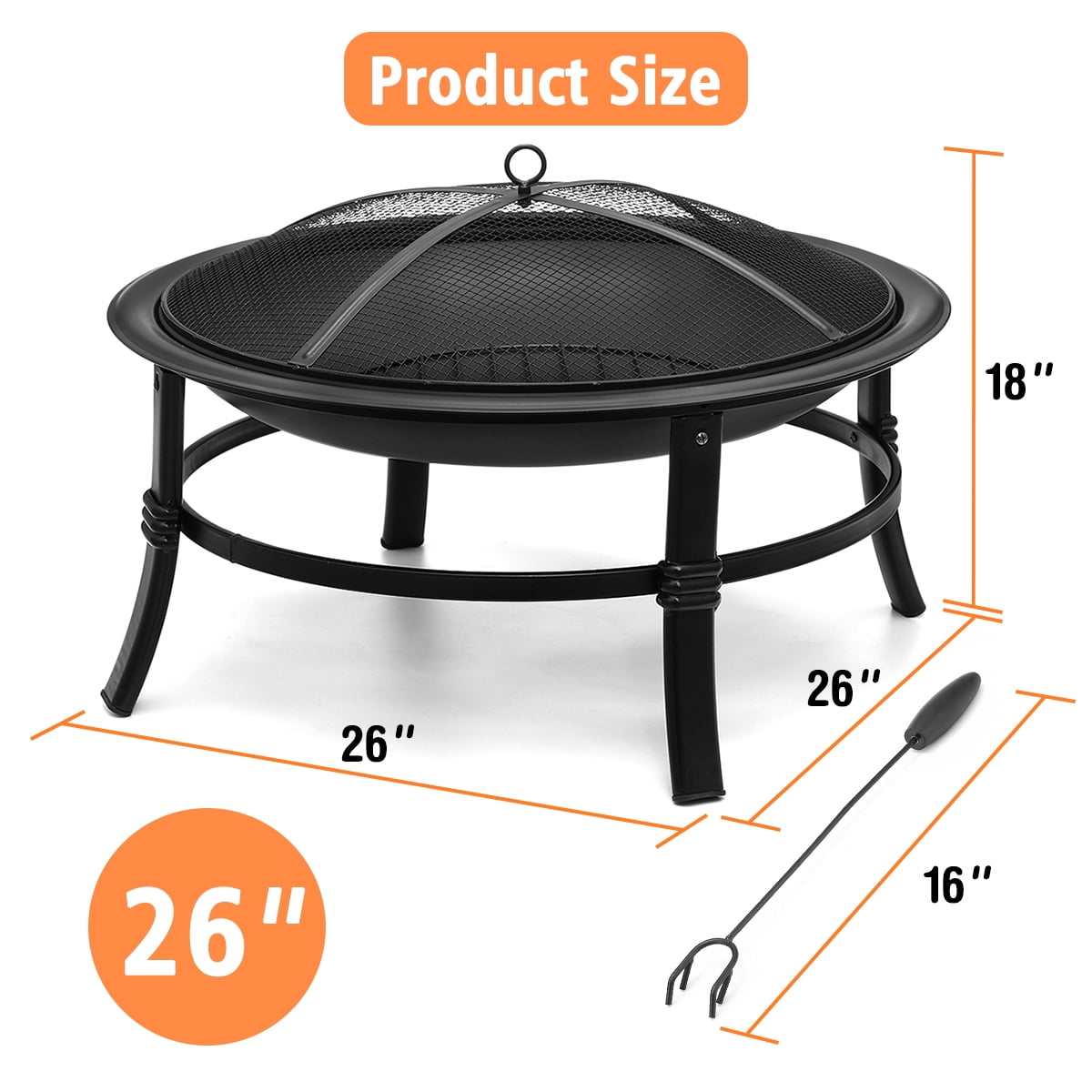 Kingso 26 Inch Fire Pit For Outdoor, 26 Inch Fire Pit