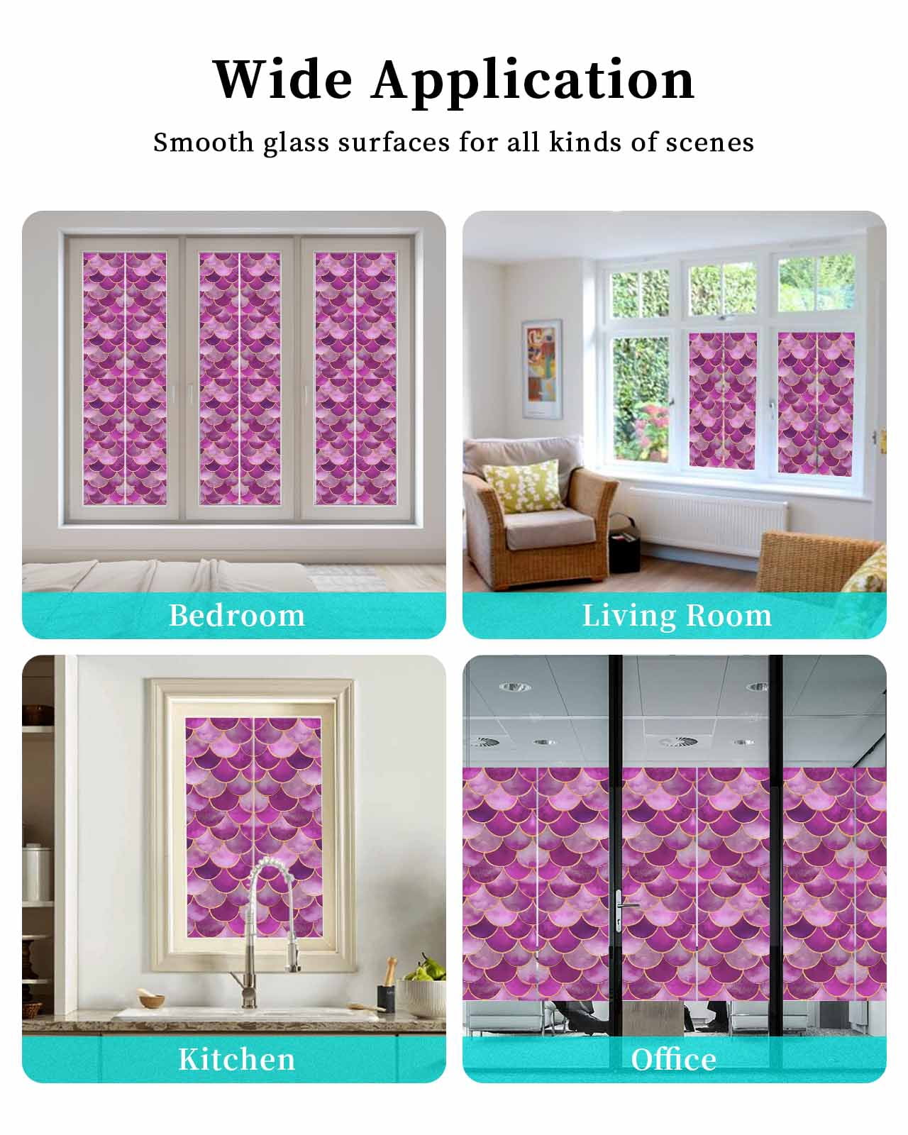 Window Privacy Film Purple Ombre Scale Stained Glass Window Film Decorative Sun Block Window Cover Abstract Art Ocean Coastal Window Clings Static Adhesive Sticker for Bathroom 29.5"x78.7"