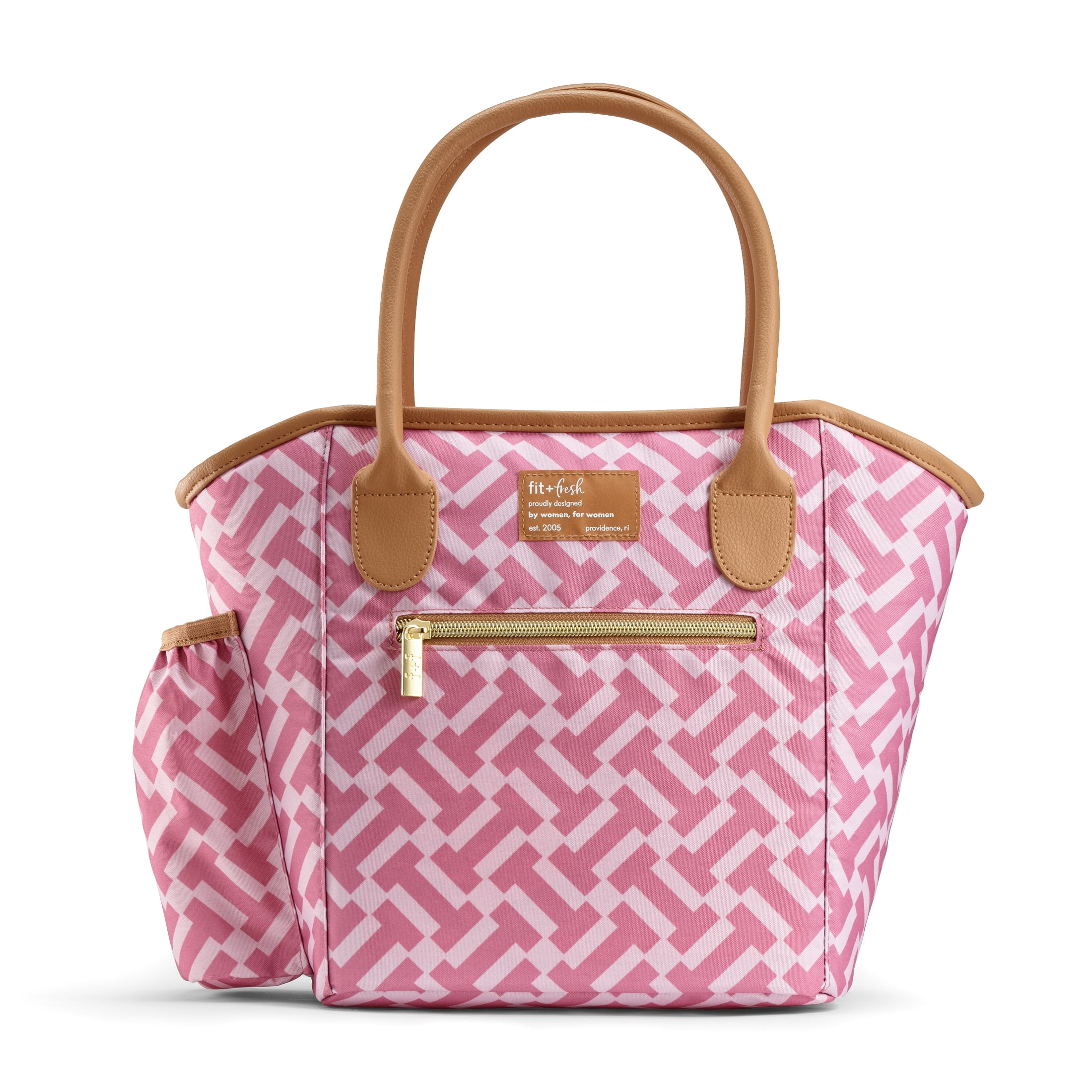 (3 pack) Fit & Fresh Beechwood Lunch Bag for Women, Women's Large Reusable Lunch Tote, Includes Containers and XL Slim Ice, Pink, a Practical and Fashionable Choice for School, Office, Travel and Activities