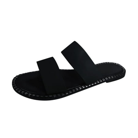 

Slippers for Women Summer Fashion Womens Casual Shoes Folded Leather Bohemian Open Toe Flat Slippers Womens Slippers Pu Black 37