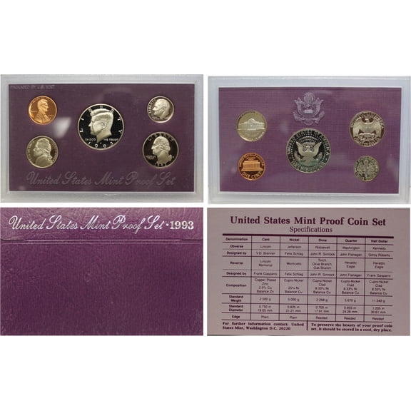 1993 Proof Set - U.S. Mint 5-Coin Set - Includes COA & OGP