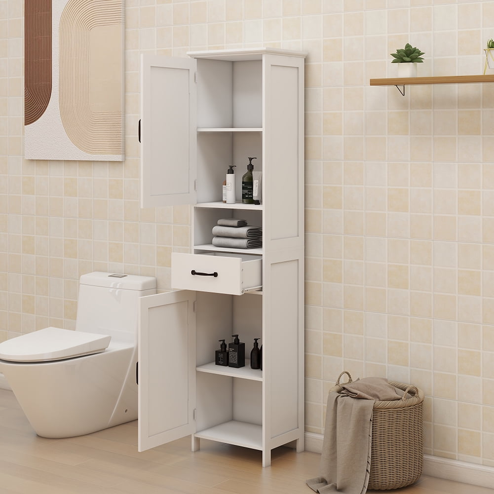 M optimized 65"H Storage Cabinet Narrow Slim Freestanding Cabinet with Doors Drawer Adjustable Shelves for Bathroom Kitchen Living Room