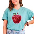 thumbnail image 2 of Red Disco Apple Shirt for Women & Teens Faux Glitter Teacher Tee, Seafoam Shirt, M, 2 of 5