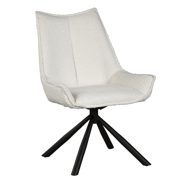 Amyra Swivel Accent Side Chair- White Fabric- Modern Black Iron Frame
