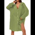 thumbnail image 3 of Cárdigan de Color Liso para Mujer, para Playa, Vacaciones, Informal, para Bikini, Traje de Baño, Protección Solar Verde un Tamaño, 3 of 9