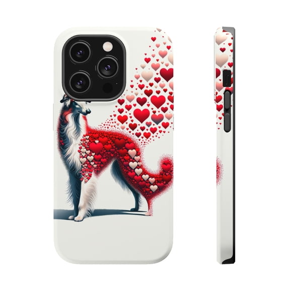 DistinctInk Tough Case for Apple iPhone 14 PRO (6.1" Screen), Compatible with MagSafe Charging - Valentine's Day Borzoi