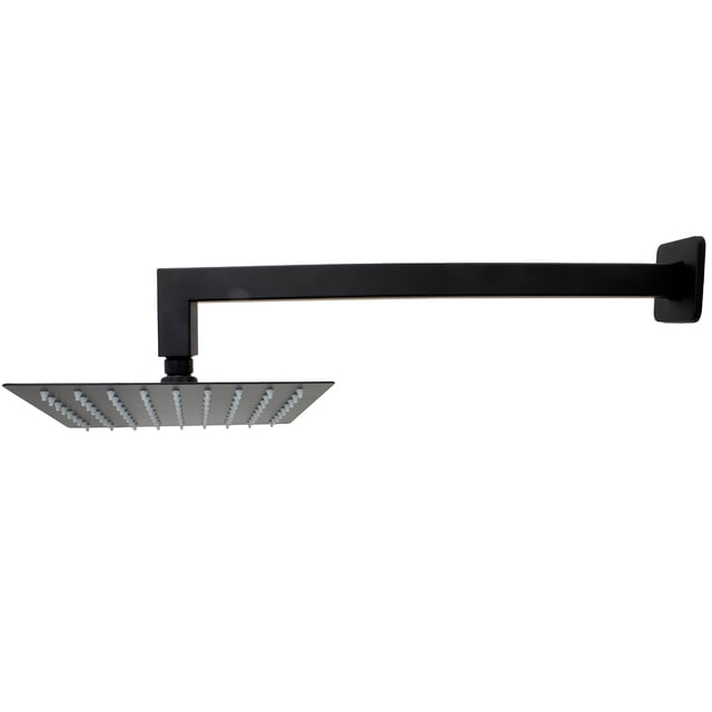 Regadera Cuadrada de 15cm Negro Mate con Brazo Cuadrado