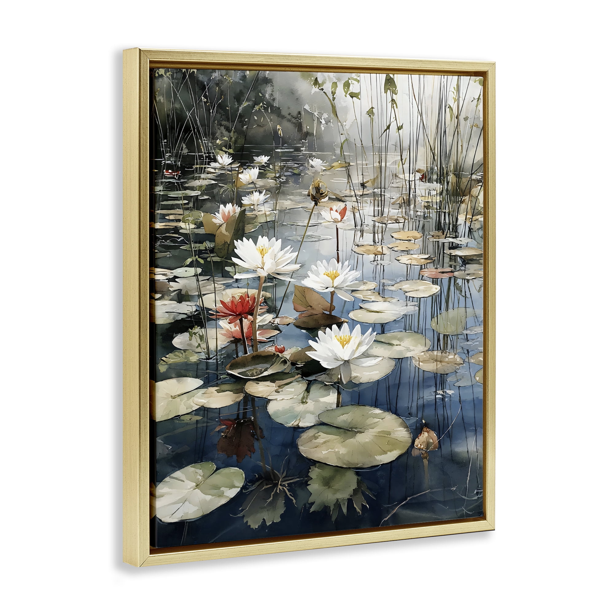 Stupell Industries Lily Wonder Pond Gold Framed Floater Canvas Wall Art, design by Franklyn Gregory