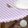 thumbnail image 3 of Purple White Stripe Round Tablecloth, Fitted Table Cover with Elastic for 36"-44" Round Tables, Modern Minimalist Geometric Striped Table Cloth Outdoor Indoor Dinning Party Waterproof Tablecloths, 3 of 7