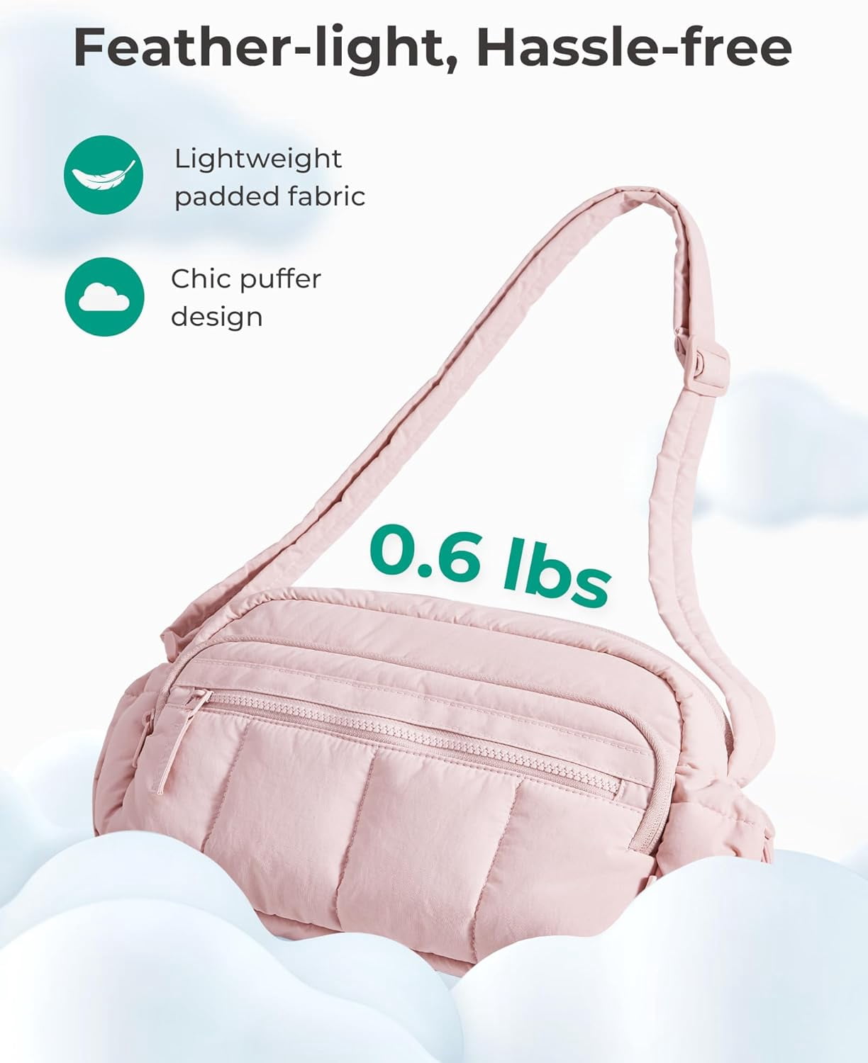 Kwuty Cross Body Purse, Mini Crossbody Bags for Women Travel Purse, Puffy Shoulder Handbag Wallet with RFID Blocking Slots（Pink-Large）