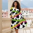 thumbnail image 4 of Uorisanigo Patchwork Dress for Women with Pockets Long Sleeve Fashion Dress Comfy Soft Midi Dresses Vacation Outfits, Creative Cow Print, Size X-Large, 4 of 7