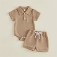 thumbnail image 2 of Mercatoo Newborn 0 3 6 12 18 Months Baby Boy Summer Clothes Solid Color 𝐑omper Short Sets Cute Casual Knit 2 Piece Infant Outfits, 2 of 7