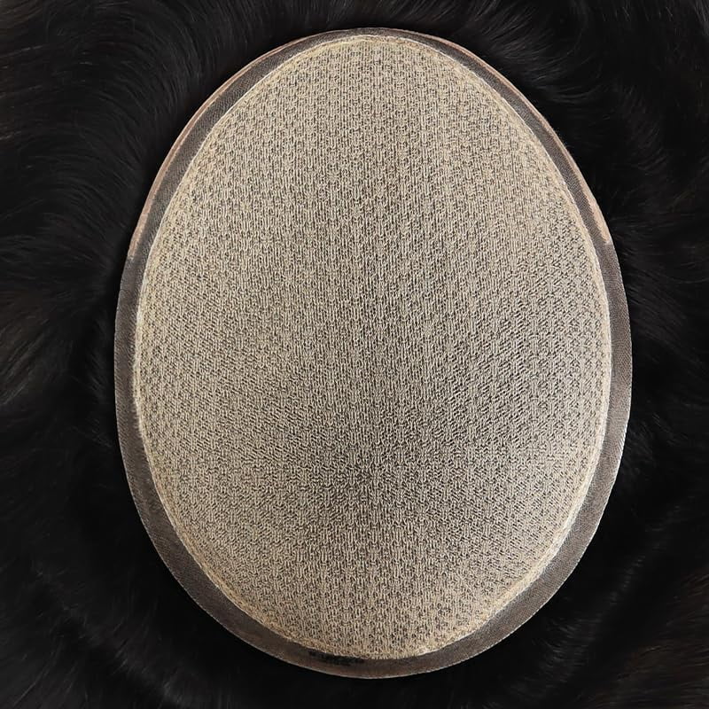 Breathable Silk Base Mens Toupee Injection Skin 0.1-0.12mm with Diamond Net in Body Hair Replacement Human Hair System Natural Black Wig Straight Hair