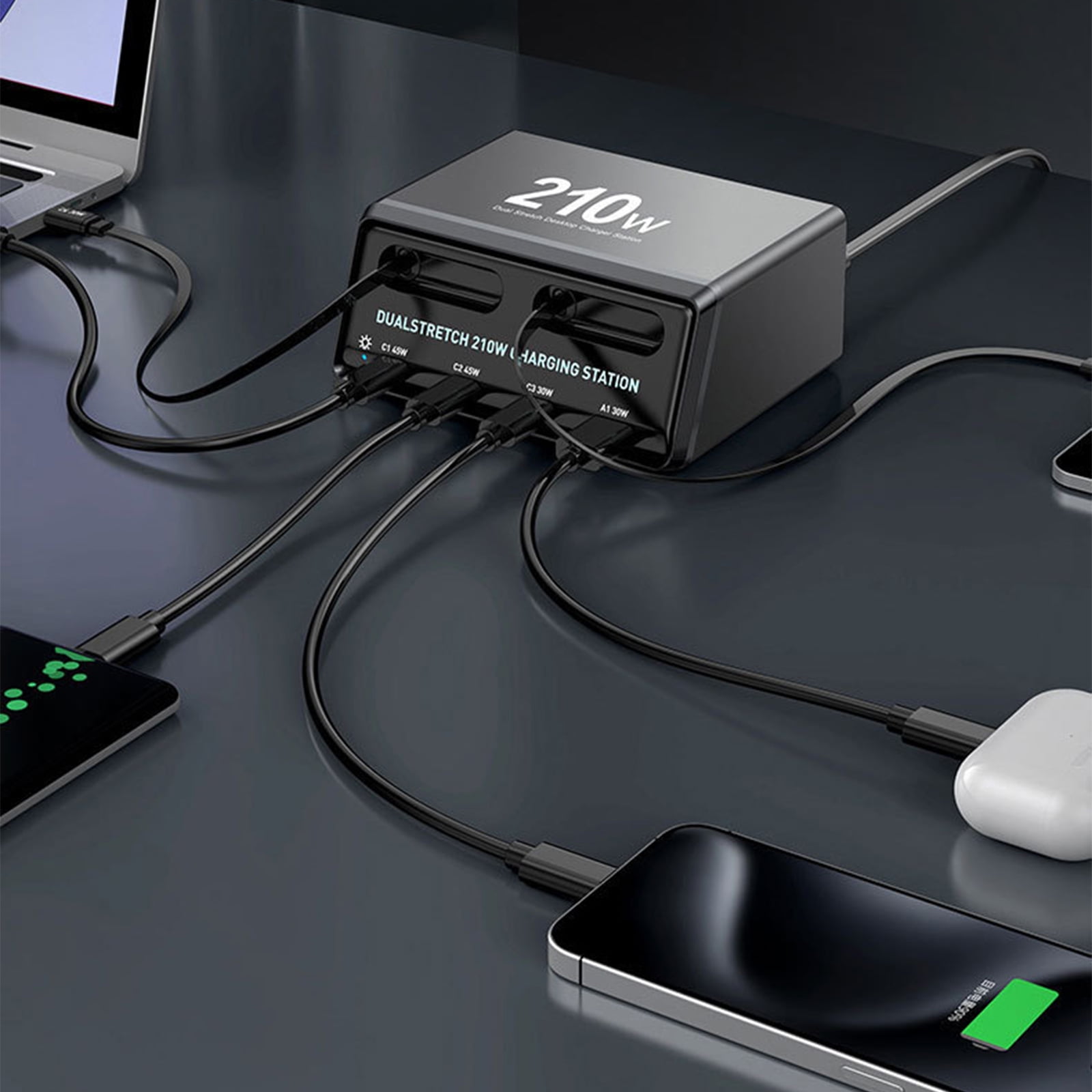 Compact Retractable Cable Chargers 210W for Phones Tablets Laptops Multi Port Design Efficient Charging