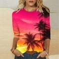 thumbnail image 2 of CYMMPU Spring Tops Round Neck Tunic Tops Flower Printed Blouses for Women Dressy Casual 3/4 Sleeve Loose Fit Summer Trendy Shirts Pleated Dressy T-Shirts Hot Pink S, 2 of 4