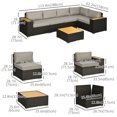 thumbnail image 3 of Outsunny 6 Piece Rattan Patio Furniture Set with Corner Sofa, Table, Grey, 3 of 10