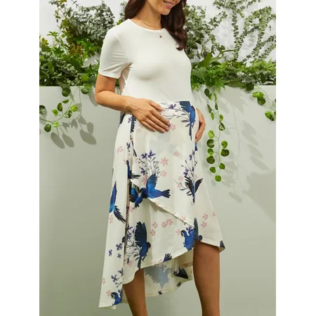 

G.D- A Maternity Elegant Stitching Dress With Bird Flower Print For Summer