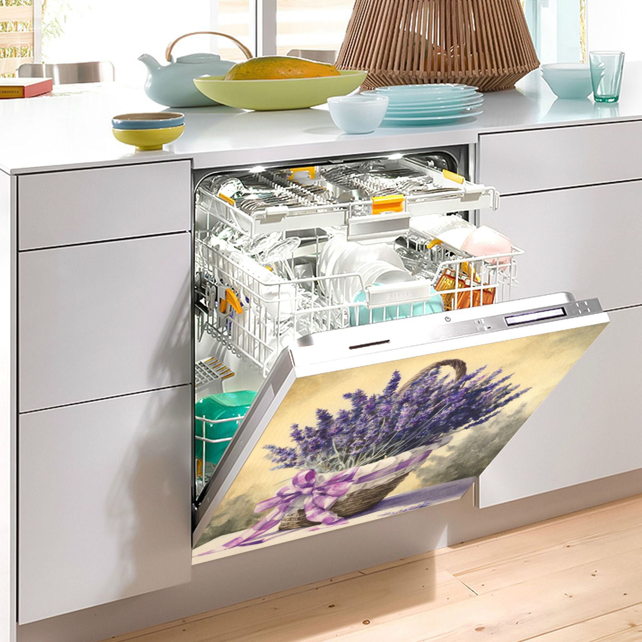Dishwasher Magnetic Refrigerator Magnet Cover Sticker Home Decorative 23"x26" A Basket Of Purple Lavender