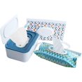 thumbnail image 1 of Wipes Dispenser with 2Pcs Portable Refillable Wipe Holder,Reusable Large Wipe Holder Box Flushable Wipes Case Bathroom Wipes Container for Pet Nursery Kitchen Office Counter(White-Blue), 1 of 7