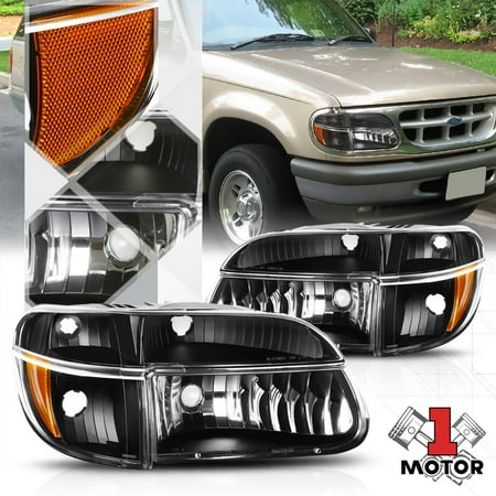 Black Housing Headlight Amber Turn Signal For 95 01 Ford Explorer 97 Black Housing Headlight Amber Turn Signal For 95 01 Ford Explorer 97 Mountaineer 96 98 99 00