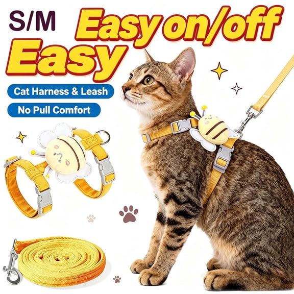 Cat Harness Escape Proof, Adjustable Leash for Walking Indoor Outdoor _ S