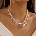 thumbnail image 4 of NICKSUN Boho Ocean Themed Layered Beaded Necklace, Multi-Layer Stackable Starfish Shell Imitation Pearl Choker, Summer Vacation Beach Statement Jewelry, 4 of 7