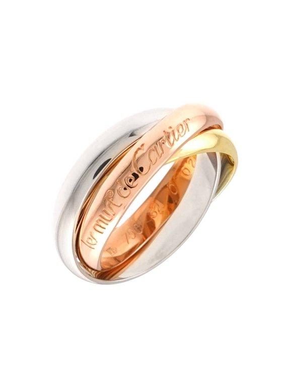 Pre-Owned Cartier Trinity Ring, Medium MM, Size 52, 18K Yellow Gold, White Pink Triple Band,...