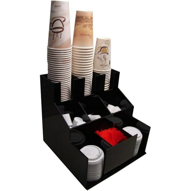 RCS Plastics Coffee Cup Dispenser and Lid Holder Organizer Condiment Stirrer, Sugar Cup Caddy Organize and Display Your Beverage Counter Station with Style (1010)
