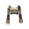 thumbnail image 1 of Liacowi Women Long Sleeve Crop Top Crochet Knit Pullover Jumper Tops Loose Patchwork Shirts 90S Streetwear, 1 of 9