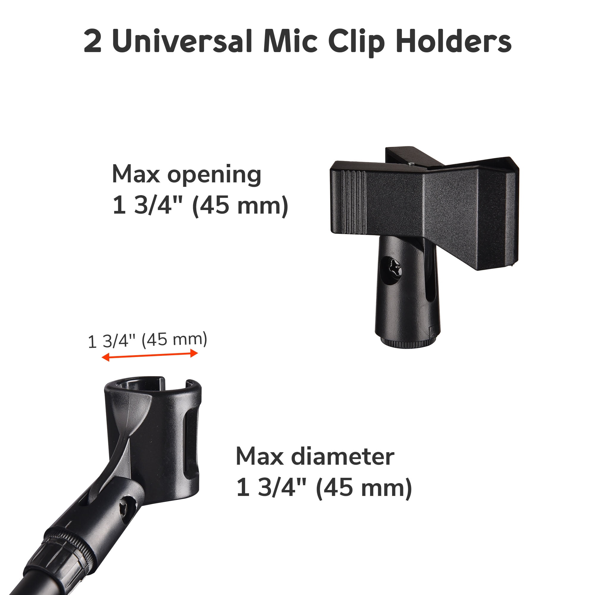 4x Adjustable Height Microphone Stands Dual Mic Clip 90-degree Rotating Folding Type Boom Arm Tripod