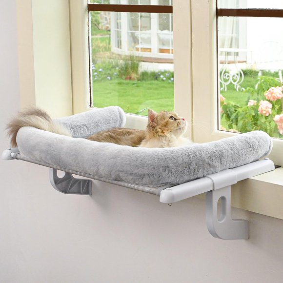 Percha Zoratoo para alféizar para ventana con cojín grande, color gris (L)