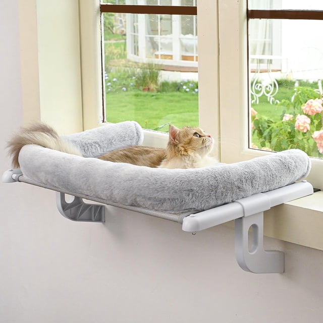 Percha Zoratoo para alféizar para ventana con cojín grande, color gris (L)