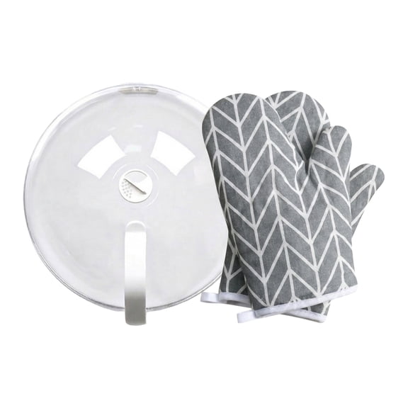 Microwave Splatter Cover, 9 Inch Clear Lid with Steam Vents and Handle, Includes Heat Resistant Gloves, Dishwasher Safe