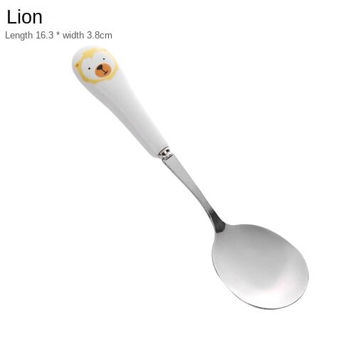 Tenedor de acero inoxidable de dibujos animados, cuchara para pudín, utensilios para el hogar, mango largo, cuchara mezcladora portátil simple, cuchara de postre Fivean unisex