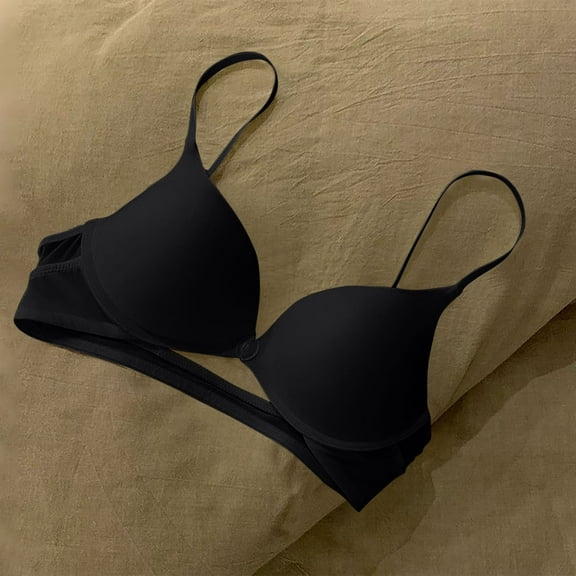 Viluyesy Womens Push Up Bra, Thin Breathable Spaghetti Strap Front Buckle Ladies Everyday Underwear Black S-XL